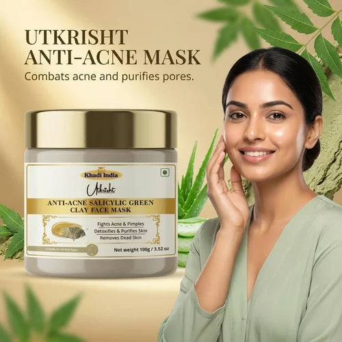 Khadi India Utkrisht Anti Acne Salicylic Green Clay Face Mask