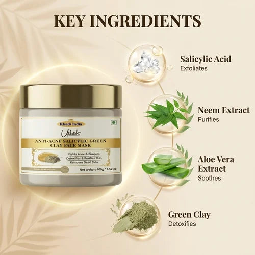 Khadi India Utkrisht Anti Acne Salicylic Green Clay Face Mask