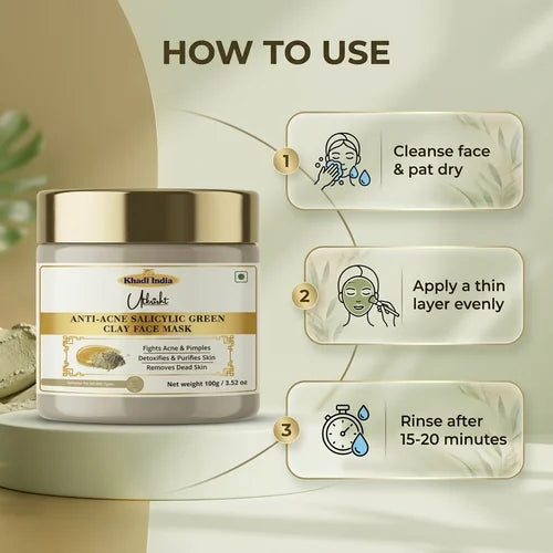 Khadi India Utkrisht Anti Acne Salicylic Green Clay Face Mask