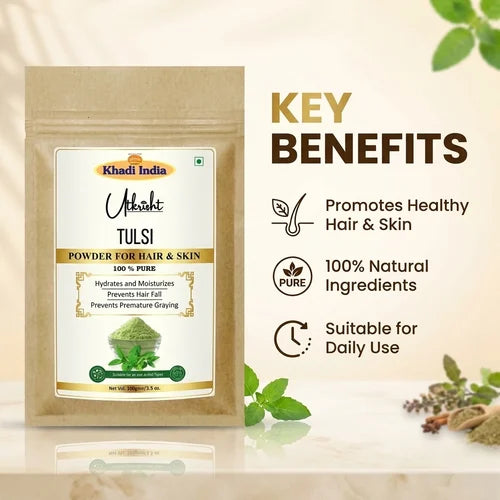Khadi India Utkrisht Tulsi For Hair & Skin Powder