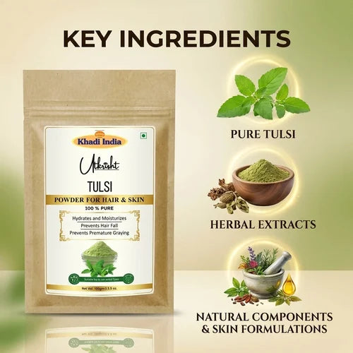 Khadi India Utkrisht Tulsi For Hair & Skin Powder