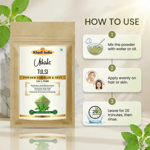 Khadi India Utkrisht Tulsi For Hair & Skin Powder